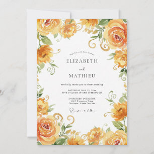 Honey Yellow Blush Rose Wedding Invitation