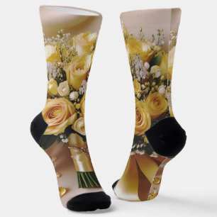 Honey Yellow Roses Wedding Bouquet, Socks
