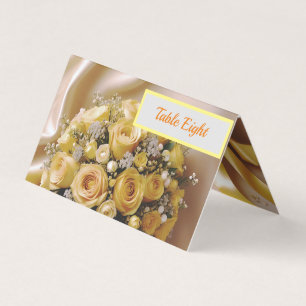 Honey Yellow Roses Wedding Bouquet, Table Card