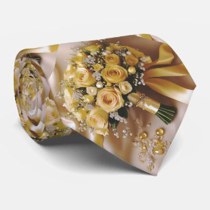 Honey Yellow Roses Wedding Bouquet, Tie