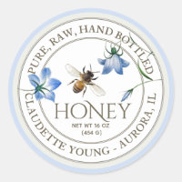 Honeybee and Blue Flowers Honey White and Blue Cla