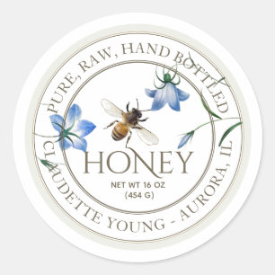 Honeybee and Blue Flowers Honey White Label