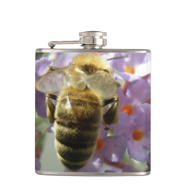 Honeybee and Buddleia Flowers Flask (Front)