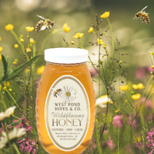 Honeybee and Daisy 16 oz Queenline Jar Gold Honey Oval Sticker