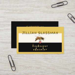 Honeybee and Heart Beekeeper Apiary Yellow Black Business Card
