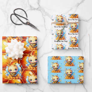 Honeybee and Honeycomb Baby Shower  Wrapping Paper Sheet