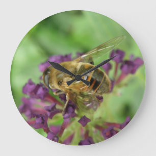 Honeybee and Purple Flowers Wall Clock