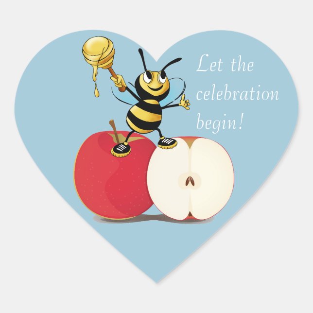 Honeybee Apple Rosh HaShana Heart Sticker (Front)