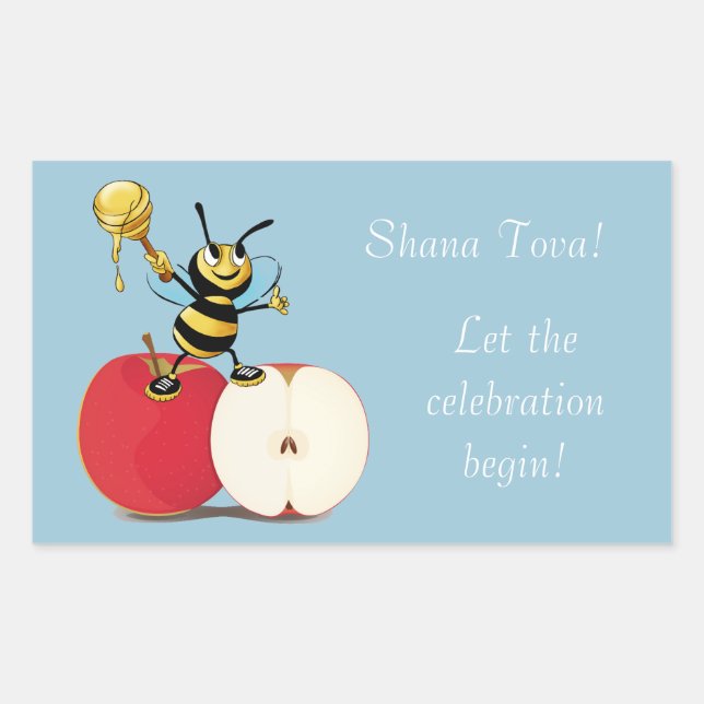 Honeybee Apple Rosh HaShana Rectangular Sticker (Front)