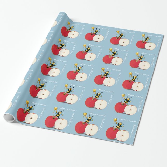 Honeybee Apple Rosh HaShana Wrapping Paper (Unrolled)