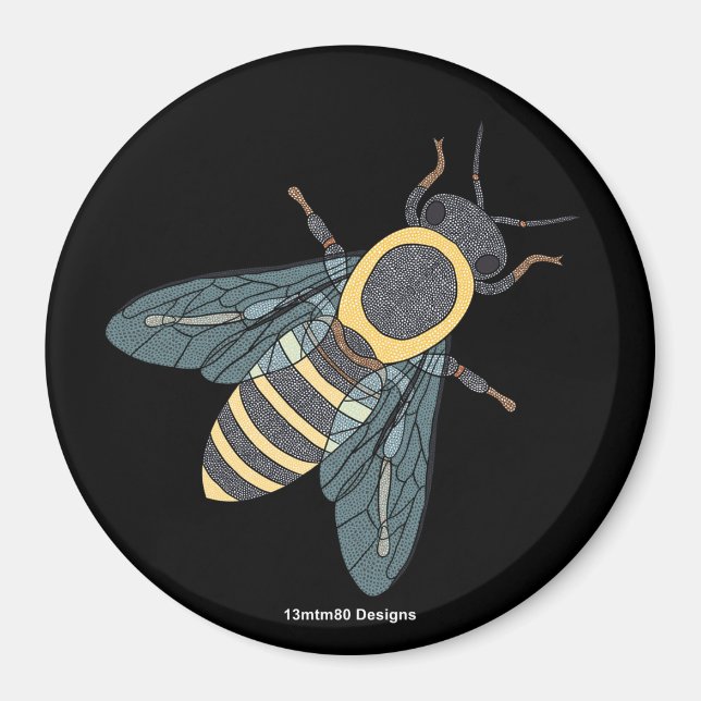 Honeybee (black) - Round Magnet (Front)