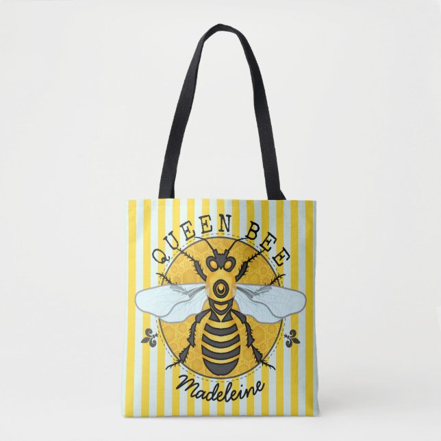 Honeybee Bumblebee Queen Bee Honey Stripes Custom Tote Bag (Front)