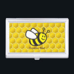 Honeybee Cartoon Business Card Holder<br><div class="desc">Smiling flying bee cartoon over seamless bee-hive background.</div>