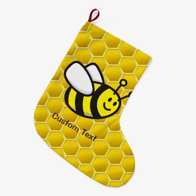 Honeybee Cartoon Large Christmas Stocking (Front (Hanging))