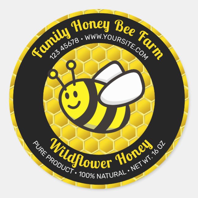 Honeybee Cartoon Round Label (Front)