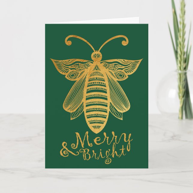 Honeybee Christmas "BEE MERRY BRIGHT" Conservation Holiday Card (Front)