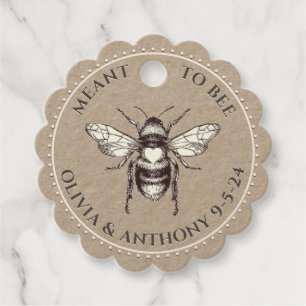 Honeybee Dotted Border Kraft Meant to Bee Wedding  Favour Tags