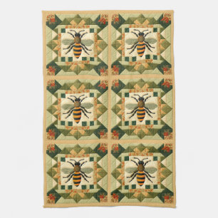 Honeybee Faux Quilt Tea Towel