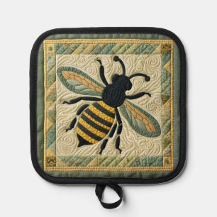 Honeybee Faux Quilt Two  Pot Holder