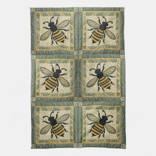 Honeybee Faux Quilt Two Tea Towel
