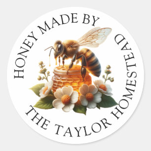 Honeybee, Flowers and Honey Personalised Classic Round Sticker