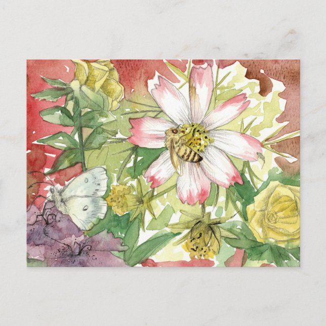 Honeybee Flowers Summer Garden Pollinators Postcard (Front)