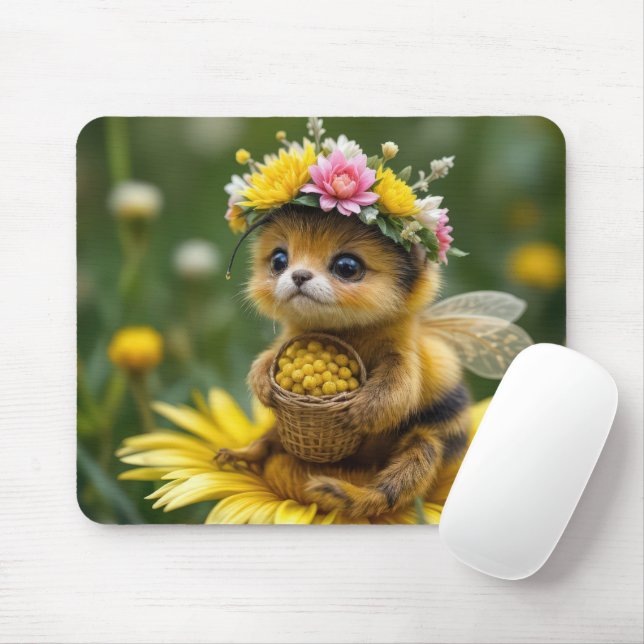 Honeybee Holding a Basket of Pollen Mouse Mat (With Mouse)