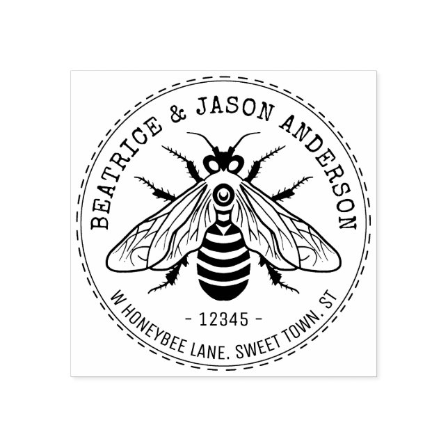 Honeybee Honey Bee Family Name Return Address Rubber Stamp (Imprint)