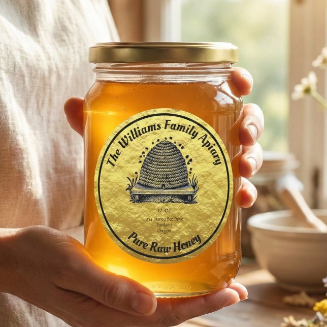 Honeybee Honey Faux Gold Jar Apiary Label | Honey (Creator Uploaded)