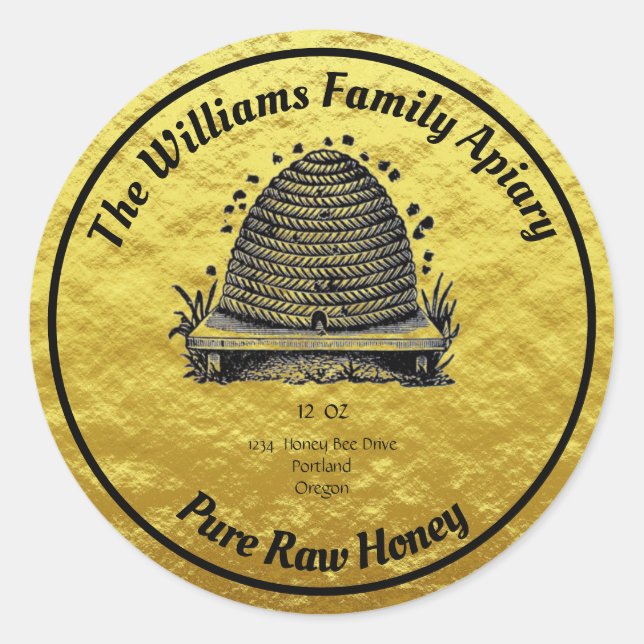 Honeybee Honey Faux Gold Jar Apiary Label | Honey (Front)