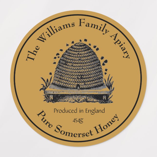 Honeybee Honey Jar Apiary Label |  English Honey (Design 1)