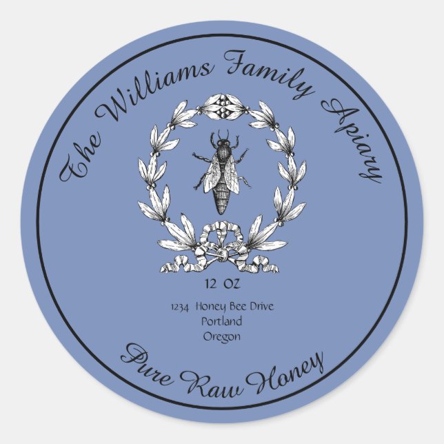 Honeybee Honey Jar Apiary Label | Pure Raw Honey (Front)