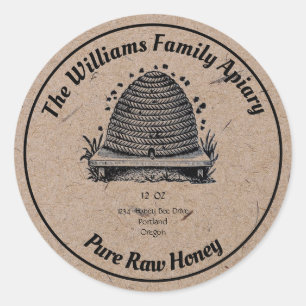 Honeybee Honey Jar Apiary Label   Pure Raw Honey