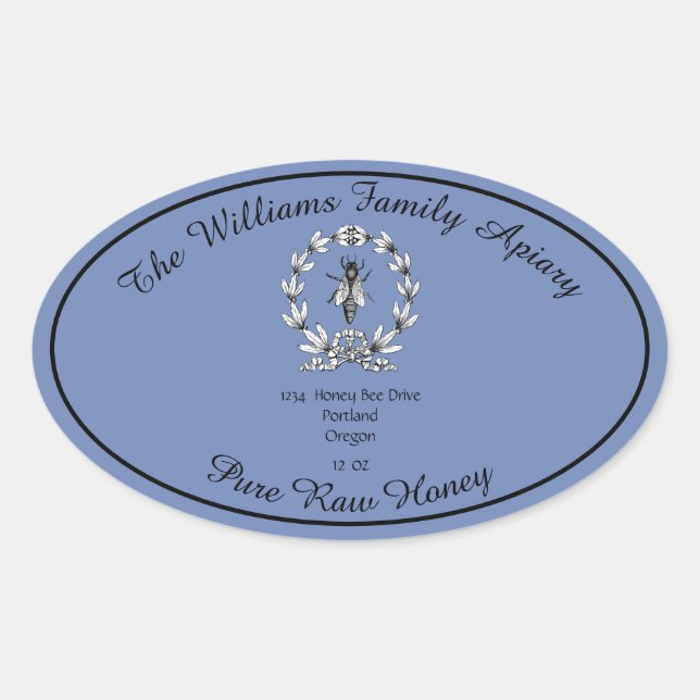 Honeybee Honey Jar Apiary Label | Pure Raw Honey (Front)