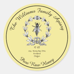 Honeybee Honey Jar Apiary Label Pure Raw Honey