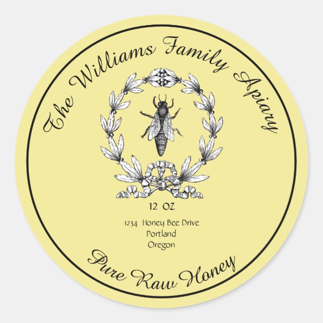 Honeybee Honey Jar Apiary Label | Pure Raw Honey (Front)