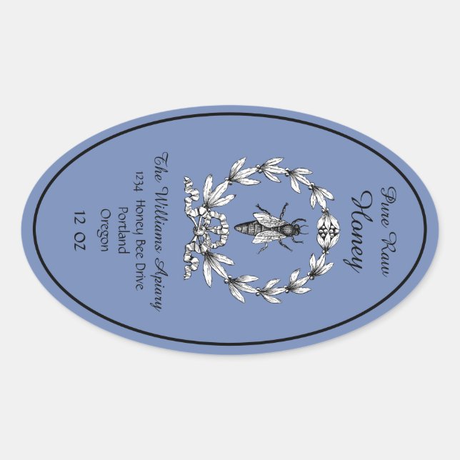 Honeybee Honey Jar Apiary Label | Pure Raw Honey (Front)