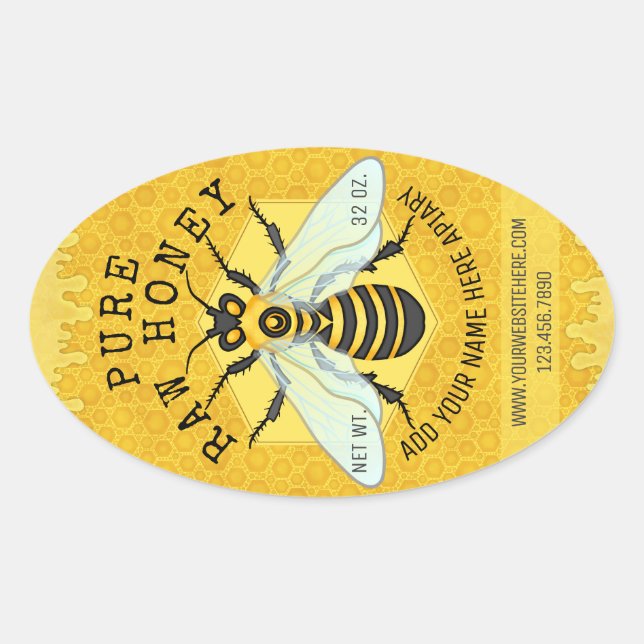 Honeybee Honey Jar Apiary Labels | Honeycomb Bee (Front)