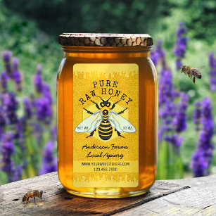 Honeybee Honey Jar Apiary Labels   Honeycomb Bee