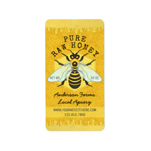 Honeybee Honey Jar Apiary Labels   Honeycomb Bee