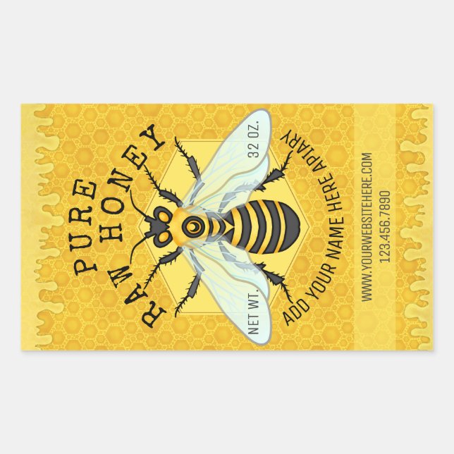Honeybee Honey Jar Apiary Labels | Honeycomb Bee (Front)