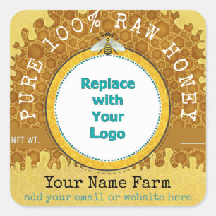Honeybee Honey Jar Apiary Logo   Honeycomb Bee V2 Square Sticker