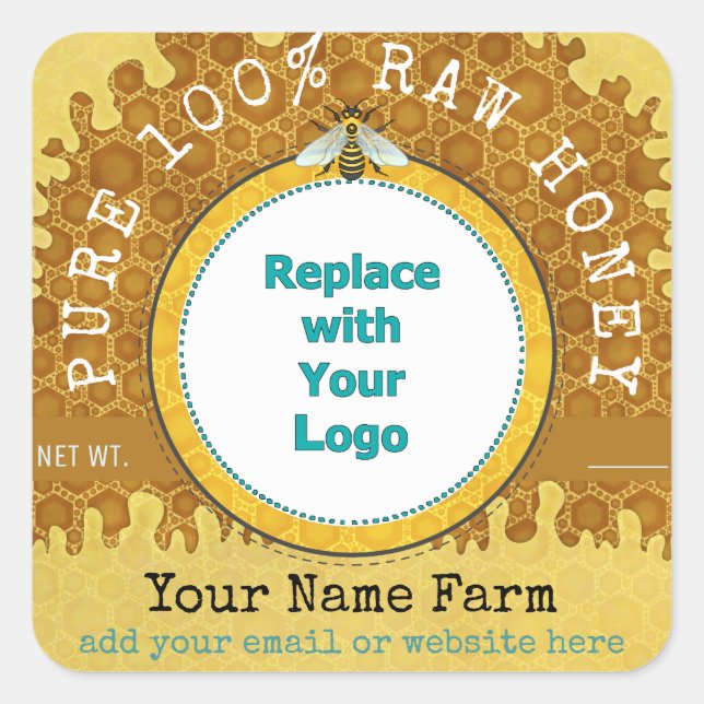 Honeybee Honey Jar Apiary Logo | Honeycomb Bee V2 Square Sticker (Front)