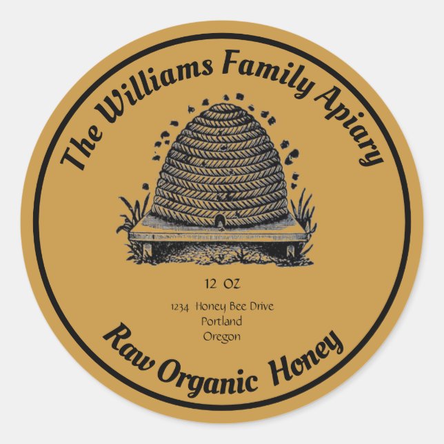 Honeybee Honey Jar Apiary  | Raw OrganicHoney Classic Round Sticker (Front)