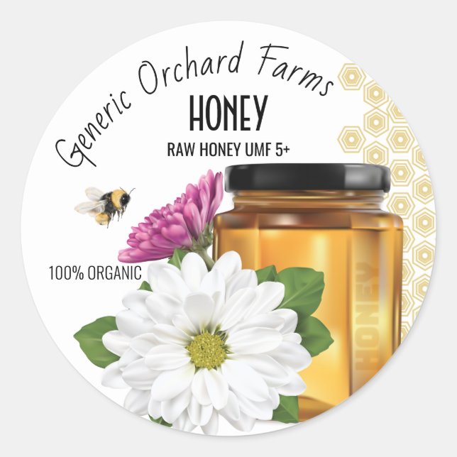 Honeybee Honey Jar Classic Round Sticker (Front)