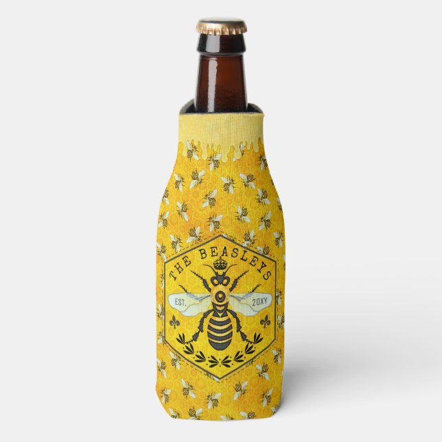 Honeybee Honeycomb Bee Bumblebee Crown | Custom Bottle Cooler (Bottle Front)