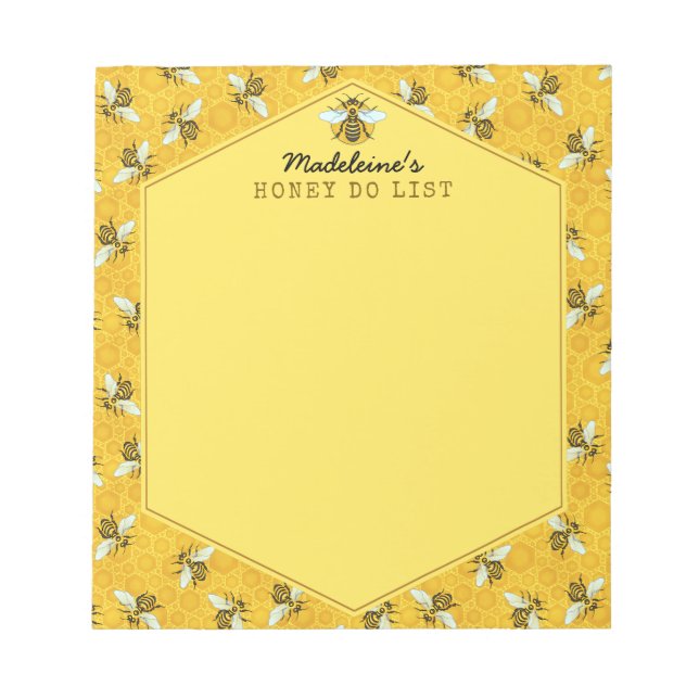 Honeybee Honeycomb Bumble Bee Honey Do List Custom Notepad (Front)