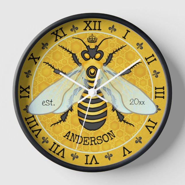 Honeybee Honeycomb French Bee Bumblebee Custom Clock (Front)