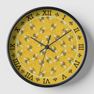 Honeybee Honeycomb French Bee Bumblebee Pattern Wall Clock