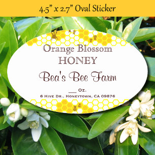 Honeybee Honeycomb Honey Bee 4.5” x 2.7" Oval Sticker